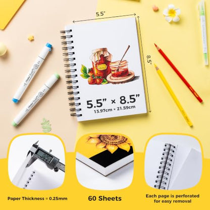 Ohuhu Marker Pad Sketchbook - 5.5"x8.5" Small Paper Size - 120 LB/200 GSM Smooth Drawing Paper - 60 Sheets/120 Pages, Spiral Bound Sketching Book for Alcohol Markers - size: 5.5" x 8.5"