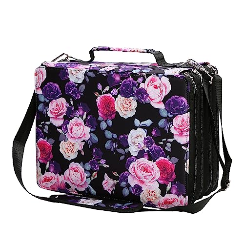 Marker Pen Organizer Case 224 Slots Large Capacity with Handy Wrap Portable Multilayer Holder for Watercolor Pencils & Gel Pen Markers(Purple Rose) - color: Purple Rose, size: 224