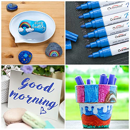 Lesun Blue Paint Pens Markers - 12 Pack Waterproof Oil-Based Paint Pen Set Quick Dry and Permanent Markers for Metal, Rock Painting, Stone, Ceramic, Wood, Plastic, Canvas, Glass, Mugs, Tires - color: Blue