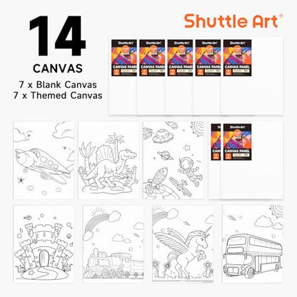 69 Pack Kids Paint Set, Shuttle Art Art Set for Kids with 30 Colors Acrylic Paint, Wood Easel, Canvas, Painting Pad, Brushes, Palette and Smock, Complete Paint Set for Boys and Girls(package may very)
