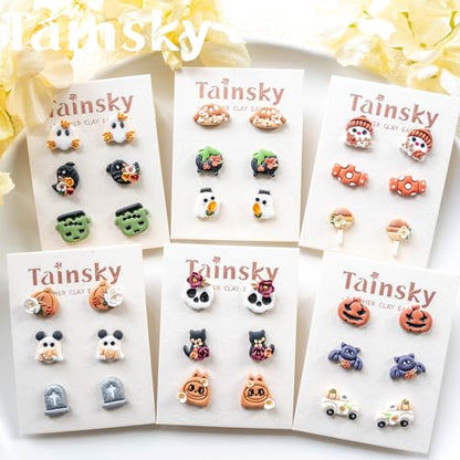 Tainsky Halloween Studs Polymer Clay Cutters, 22 Shapes Halloween Studs Clay Earrings Cutters for Clay Jewelry (C) - color: Studs-C