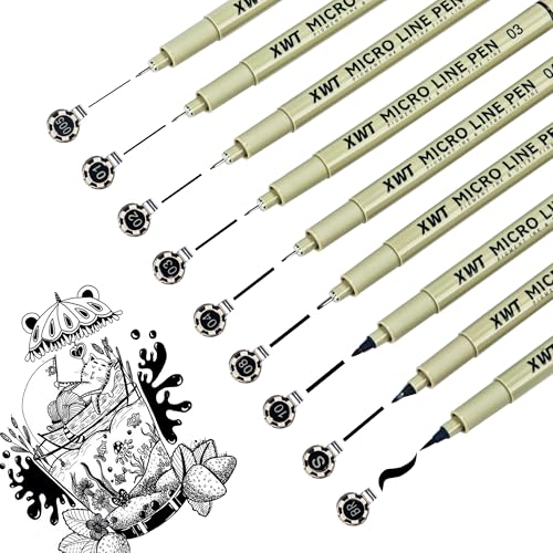 Micro Fineliner Pens 9 Size/Set, Ultra Fine Fineliner, Soft Nib, Brush Marker, Water-based Black Pigment Ink, Drawing Journaling Doodle Supplies for Artists, Designers, Students - color: Micro Line Pen-9Pcs Set