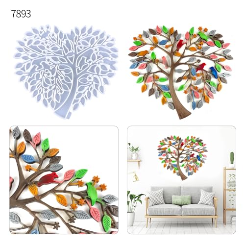 Heart Shaped Tree of Life Wall Hanging Resin Silicone Molds, Handmade Tree of Life Crafts, Home and Living Room Decorations, Tabletop Ornaments, Tree of Life Resin Mold