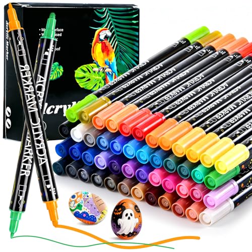48 Colors Dual Tip Acrylic Paint Markers, Coloring Paint Pens Set, Fine Tip and Dot Tip Acrylic Paint Markers for Rock, Stone, Glass, Fabric, Canvas, Gifts for Teens, Art Painting Supplies Kit - color: 48 Colors_Dual Tip