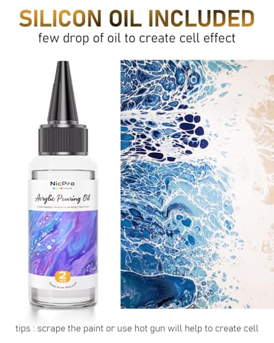 Nicpro 8 Colors 33.8 oz Large Bulk Metallic Acrylic Pouring Paint Supplies Kit, Premixed High Flow Art Pour Paint with Silicone Pour Oil, Gloves, Tablecloths for Beginner DIY, Ready to Pour - color: Metallic Color