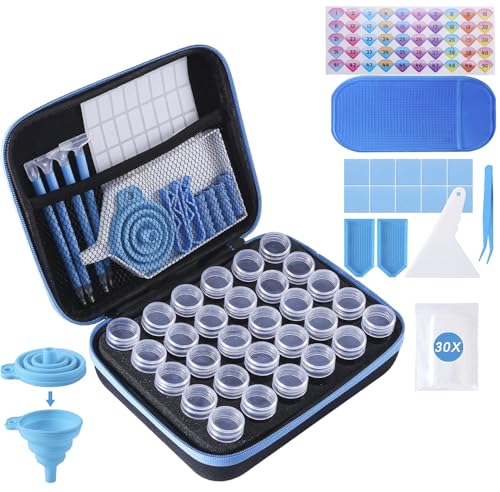 LYMUSUMI 30 Slots Diamond Art Storage Containers for Adults Portable Bead Storage Boxes for Diamond Painting Accessories and Tools（Blue） - color: Blue