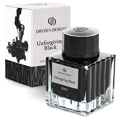 Dryden Designs Ink Bottle for Fountain Pen - Luxury Edition Smooth Flow | Compact Designed 50ml Unforgiving Black - color: Black [Unforgiving Black] Ink Bottle