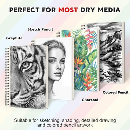 9" x 12" Sketch Book, 2-Pack 50 Sheets Top-Spiral Bound Sketchbook Drawing Pad, 100gsm Perforated Pages Art Supplies for Beginner Artists Students Drawing Painting Sketching - size: 9x12