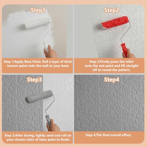 3 Pcs Texture Roller Set, 7'' Textured Paint Rollers, Pattern Rubber Rollers for Walls, Furniture & Floors, DIY Decorative Art Painting Tools