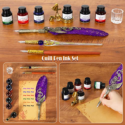 Aifeiter Feather Pen Ink Set, Wax Seal Stamp, Feather Calligraphy Pen, Birthday & (Purple) - color: Purple