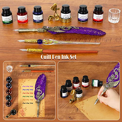 Aifeiter Feather Pen Ink Set, Wax Seal Stamp, Feather Calligraphy Pen, Birthday & (Purple) - color: Purple