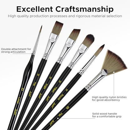 Bougimal 33 Pcs Paint Brush Set, Artist Paint Brushes for Acrylic Painting, Oil, Watercolor, Gouache, with Flat Round Filbert Fan Angle Detail Brush, Suitable for Artists and Beginners (Black) - color: Black