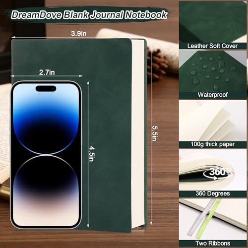 Thick Blank Journal Notebook 400 Pages 3.9 × 5.5 No Lines Soft Leather Pocket Blank Notebook for Women Drawing Book Memo Writing Sketch Diary Notebook Upgrade Page (dark green) - color: dark green
