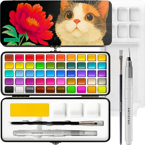 ARTISTRO 50 Colors Watercolor Paint Set - Portable Paint Set with Palette and Brush Pens - Travel Water Color Kit for Adults, Professionals, Kids - Art and Painting Supplies - Christmas Gift Idea - color: 50 Colors