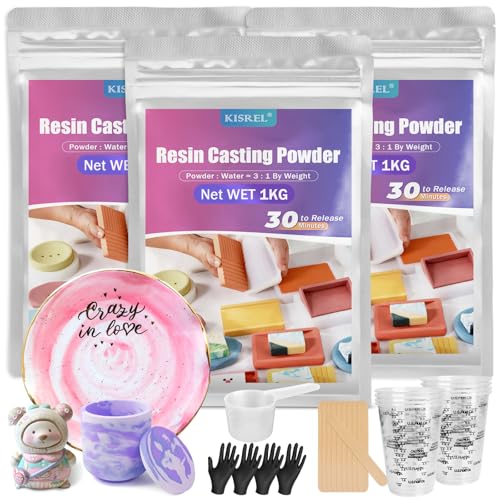 Resin Casting Powder 3000g (Packaging Upgrade), 20~30 Minutes Demold, Water Activated Plaster Powder for Craft Casting, Easy Mixing and Self Leveling - size: 3000g