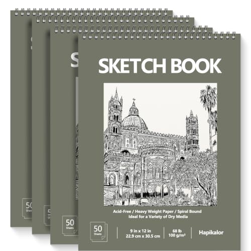 9" x 12" Sketch Book, Spiral Bound Sketch Pad, 4 Pack 50 Sheets 68lb/100gsm Acid-Free Drawing Paper, Art Sketchbook, Drawing Pad for Kids Artists Beginners Professional(Green) - color: Green, size: 4 Pack