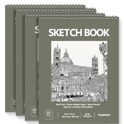 9" x 12" Sketch Book, Spiral Bound Sketch Pad, 4 Pack 50 Sheets 68lb/100gsm Acid-Free Drawing Paper, Art Sketchbook, Drawing Pad for Kids Artists Beginners Professional(Green) - color: Green, size: 4 Pack