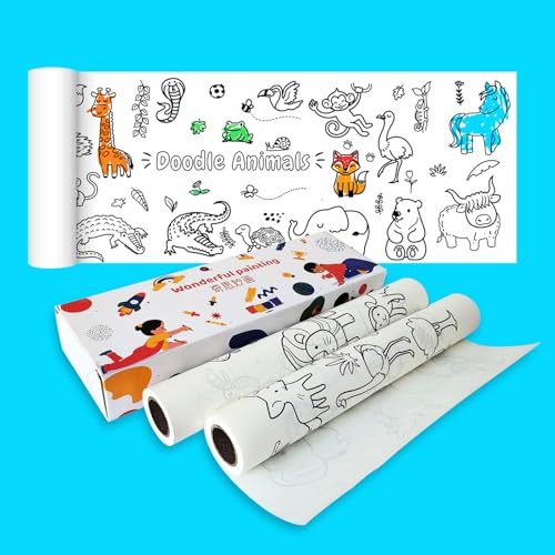 Animal Coloring Paper Roll for Kids, 2 Pack 116"x11.6" Giant Drawing Paper Roll with Lions Elephants & Safari Animals, Reusable Art Paper for Toddlers Ages 3-8, Birthday Gift & Party Tablecloth - color: C2