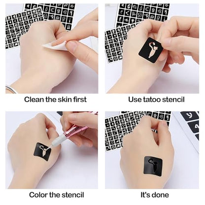 ChurlChurl 575pcs Temporary Tattoo Stencils, 20 Sheets Henna Tattoo Stencil Kit for Women Man Face Body Paint DIY Art Reusable Glitter Tattoo Stencils Pack