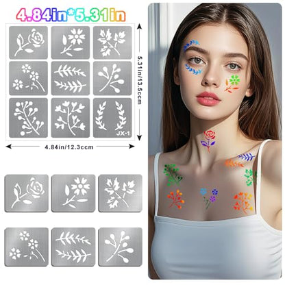142 PCS Botanical Wildflower Temporary Tattoo Stencils for Kids Adult Flowers Leaves Plants for DIY Drawing Wood Rock Crafts Wall Door Painting School Art Projects, Body Face Paint Stencils