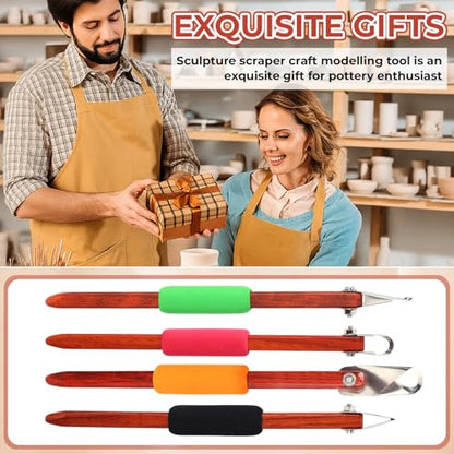 Lanties 4 Pcs Pottery Carving Tool Set Sculpture Scraper Craft Modelling Tools Red Pear Wood Texture Handle with Stainless Steel Blade for Clay Carving, Ceramic Sculpting, Graffito (Novel Color) - color: Novel Color
