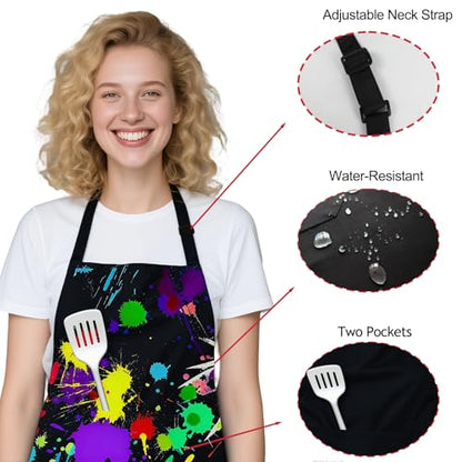 Mexican Floral Apron with 2 Pockets, Adjustable Apron for Cooking Baking BBQ Painting, Gifts for Women Men - color: Black-modian