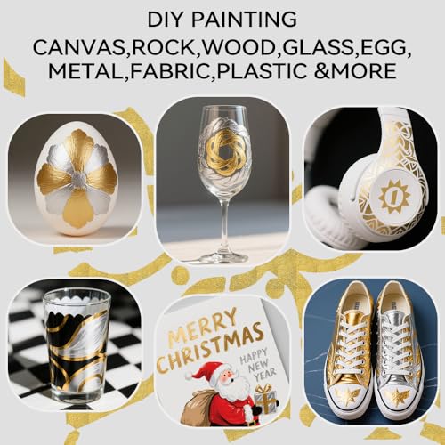 TRANSON 4 Silver and 4 Gold Paint Markers Brush and Bold Dual-tip Acrylic Paint Marker Set for Rock Painting Glass Canvas Wood Leather Ceramic Painting - style: Bold and Brush 4 Gold and 4 Silver