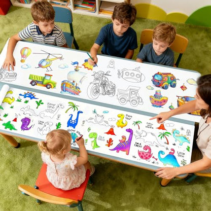 2-Pack Boys Coloring Paper Roll, 1 Dinosaur World + 1 Vehicle Adventure, 116"x11.6" Giant Drawing Paper, Reusable Mess-Free Art Paper Set for Toddler Boys Ages 3-8, Best Birthday Gift & Tablecloth - color: C8