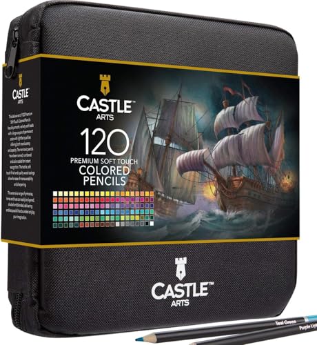 Castle Art Supplies 120 Coloring Pencils Zipper-Case Set | Premium Quality Soft Core Colored Leads for Adult Artists, Professionals and Colourists | In Neat, Strong Carry-Anywhere Zipper Pouch