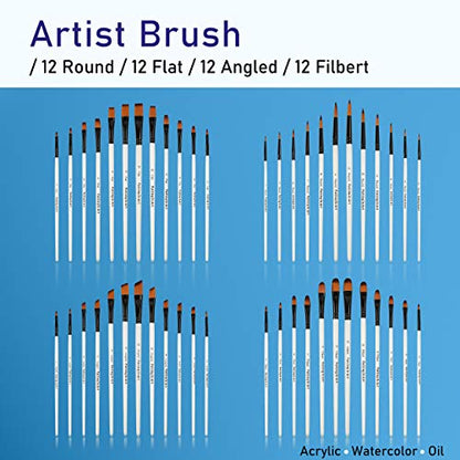 Falling in Art Nylon Painting Brushes Sets, 48 PCS Artist Paintbrushes for Watercolor, Acrylic, Craft, Oil, Gouache, Face Body Painting - size: 48 Pcs Mix Nylon