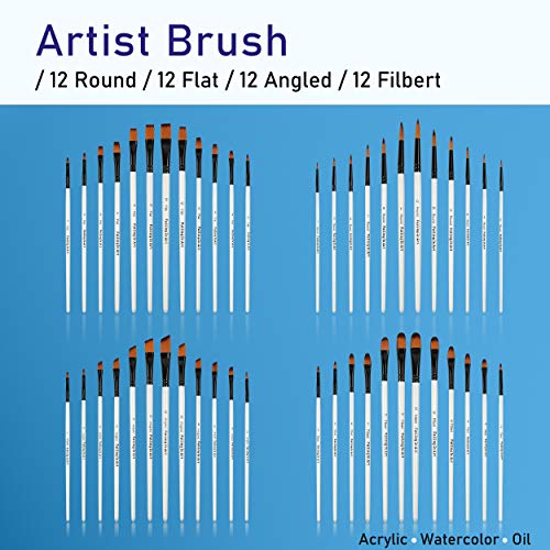 Falling in Art Nylon Painting Brushes Sets, 48 PCS Artist Paintbrushes for Watercolor, Acrylic, Craft, Oil, Gouache, Face Body Painting - size: 48 Pcs Mix Nylon