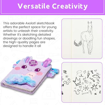 VOTUM Fuzzy Sketch Book: Personalized Artist Sketchbook: Sketching, Drawing and Creative Doodling. Notebook and Sketchbook to Draw and Journal (Axolotl) - color: Purple