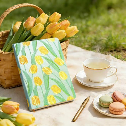 Sketchbook Journal, Cute Sketch Book, Drawing Journal, Flower Notebook, A5, Plain Blank Pages, Unlined Paper, Hardcover, Lay Flat, Beautiful Journal for Women, Tulip - color: Flower Tulip, style: Plain