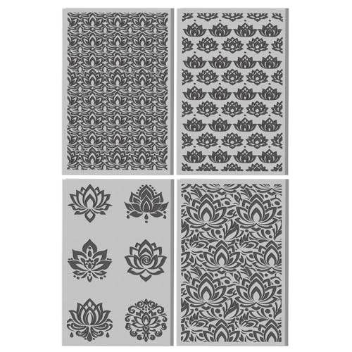 4 Sheets Retro Lotus Clay Texture Mat Mandala Pattern Polymer Clay Texture Sheets DIY Tools for Pottery Earring Jewelry Making Stamp Engraving Machines, 3.9x2.6inch - color: Retro Lotus