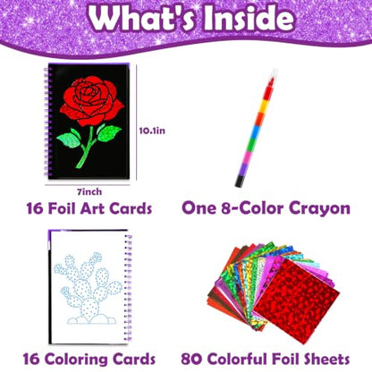 FUNNYB&G Foil Art Craft Kit for Girls 4-10 Years Old: Mess-Free & No-Glue, Create 16 Sparkly Plant Pictures – Perfect Travel Toy & Birthday Gift for Kids (Plant) - style: Plant
