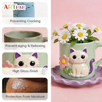 ARTPAR Air Dry Clay Glaze - 100ml Air Dry Clay Varnish ,High-Gloss Waterproof Prevents Cracking and Resists Scratches; Suitable for Polymer Clay and Pottery Ceramics, Oil Paintings, and Wood
