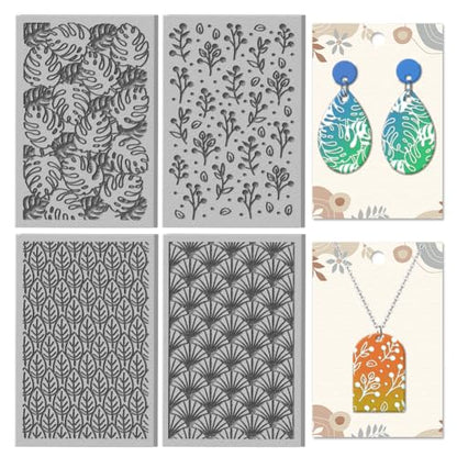 CHGCRAFT 4 Sheets Artistic Palm Leaves Clay Texture Mat Seamless Pattern Polymer Clay Texture Sheets DIY Tools for Pottery Earring Jewelry Making Stamp Engraving Machines, 4x2.6inch - style: Artistic Leaves