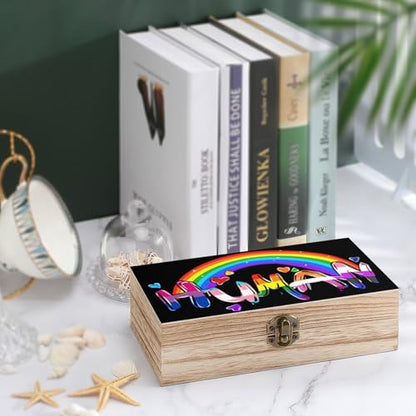 Human LGBTQ Pride Rainbow Flag Jewelry Box Wooden Rustic Multi-Purpose Organizer with Front Clasp for Jewelry, Crafts, Accessories & Small Items - color: style