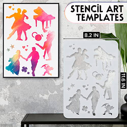 12 Pcs Large Silhouette Stencils for Painting on Wood and Canvas - Full-Size 11.6 x 8.2 in People, Couple and Family Drawing Templates with Figures and Reusable Designs for Wall Art and DIY Crafts