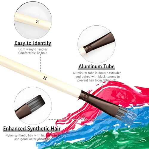 24pcs Paint Brush Set, Expert Series, 23 Different Shapes + Mixing Knife with Cloth Roll Case, Enhanced Synthetic Painting Brushes Set for Acrylic, Watercolor, Oil, Gouache (Cream) - color: Cream