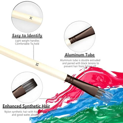 24pcs Paint Brush Set, Expert Series, 23 Different Shapes + Mixing Knife with Cloth Roll Case, Enhanced Synthetic Painting Brushes Set for Acrylic, Watercolor, Oil, Gouache (Cream) - color: Cream
