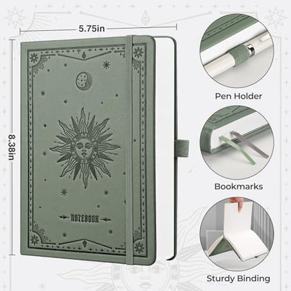 EMSHOI Dotted Journal Notebook, 320 Pages, A5 Small 5.75"x8.38", PU Leather Hardcover, 100 GSM Thick Paper, 5mm Dot Grid Notebook for Journaling, Planning, Drawing, Writing, Green - color: Green, size: A5 Dotted