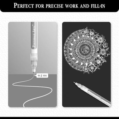 Pinturale Arts® White Paint Pens Extra Fine Point | Set 6 Ultra Fine Tip Acrylic Paint Pens (0.7mm & 0.5mm) | For Black Paper, Ceramics, Rock Painting, Glass, Wood, Canvas, Metal - color: White