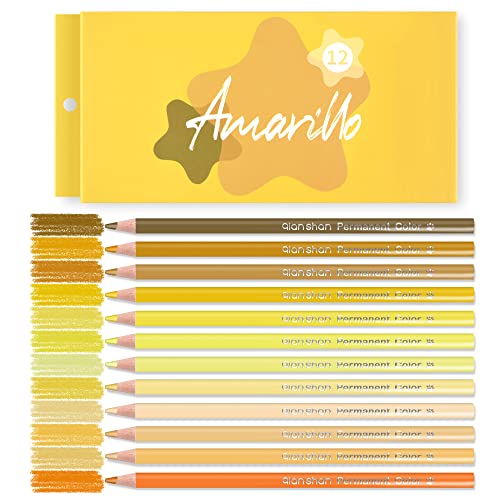qianshan 12 Yellow Colored Pencils Oil Based Pre-sharpened Wooden Colored Pencil Set for Adults Coloring Books Drawing Sketching Art Supplies, No Duplicates - color: 12 yellow pencils