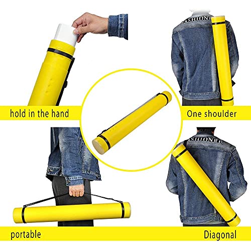 DEWEL Document Tube,Plastic Expanding Poster/Art/Document Storage Tube 24.5 to 40 inches Adjustable with Carrying Strap Waterproof and Light-Resistance Telescoping Carrying Case (Yellow-Large Size) - color: Yellow (Round), size: Large