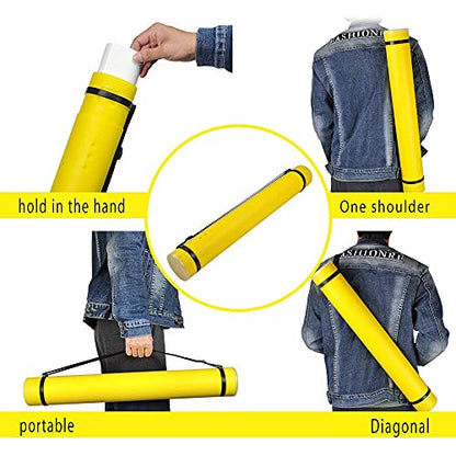 DEWEL Document Tube,Plastic Expanding Poster/Art/Document Storage Tube 24.5 to 40 inches Adjustable with Carrying Strap Waterproof and Light-Resistance Telescoping Carrying Case (Yellow-Large Size) - color: Yellow (Round), size: Large