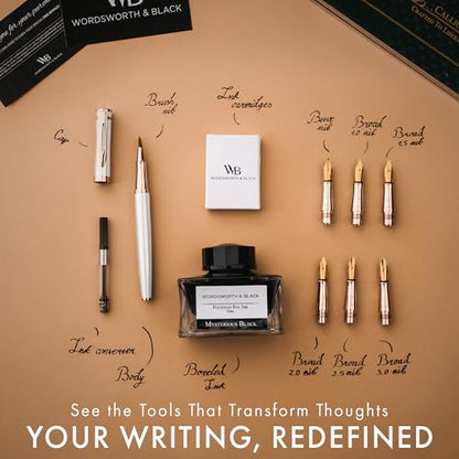 Wordsworth & Black Calligraphy Pen Gift Set, Includes Ink Bottle, 6 Ink Cartridges, A Refill Converter, 6 Replacement Nibs, Journaling, Smooth Writing Pens [White Rose Gold] - color: White Rose Gold