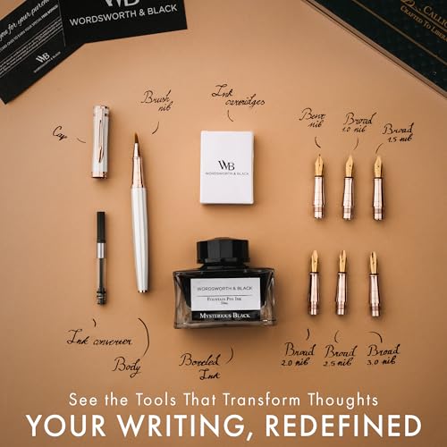 Wordsworth & Black Calligraphy Pen Gift Set, Includes Ink Bottle, 6 Ink Cartridges, A Refill Converter, 6 Replacement Nibs, Journaling, Smooth Writing Pens [White Rose Gold] - color: White Rose Gold