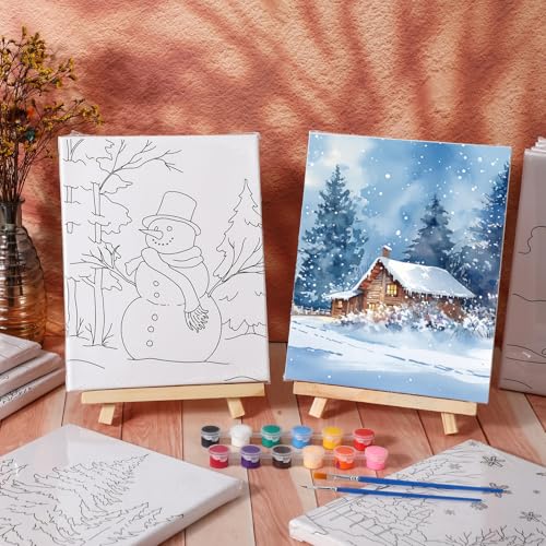 Zhanmai 72 Pcs 12 Sets Sip and Paint Kit Pre Drawn Canvas for Painting 8" x 10" Paint Party Canvas Painting Pre Printed Canvases for Party DIY Virtual Adult's Date Night(Winter Sonw) - style: Winter Sonw