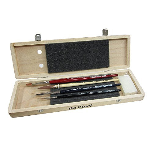 da Vinci Watercolor Series 5279 Deluxe Paint Brush Set, Natural Hair and Synthetic with Wooden Storage Box and Brush Soap, Multiple Sizes, 4 Brushes (Series 36, 488, 5530, 5880) - style: Birch Box Watercolor Set 2
